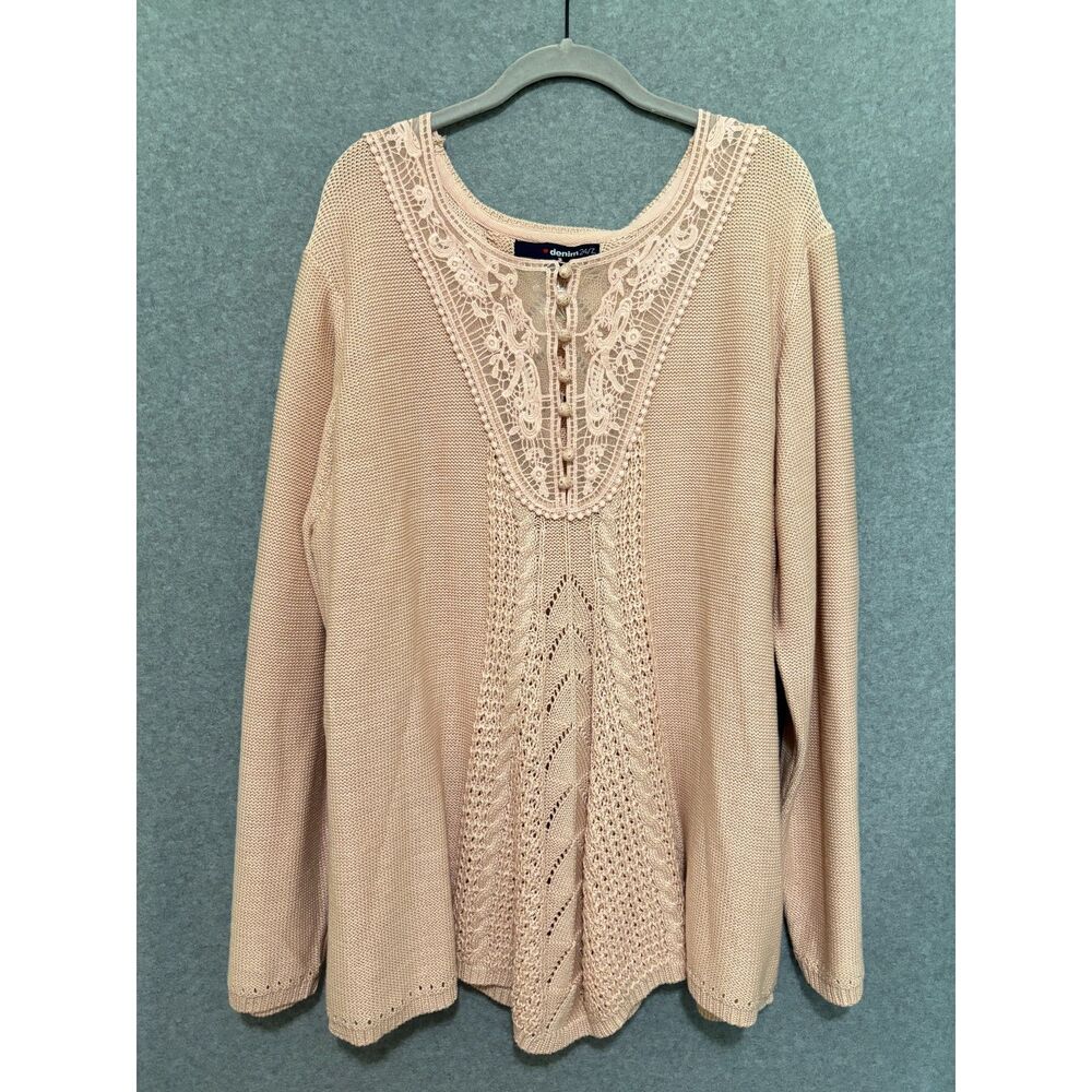 Denim 24/7 Women’s 26/28 Lace Knit Sweater Blush Boho Cottagecore Plus‎
